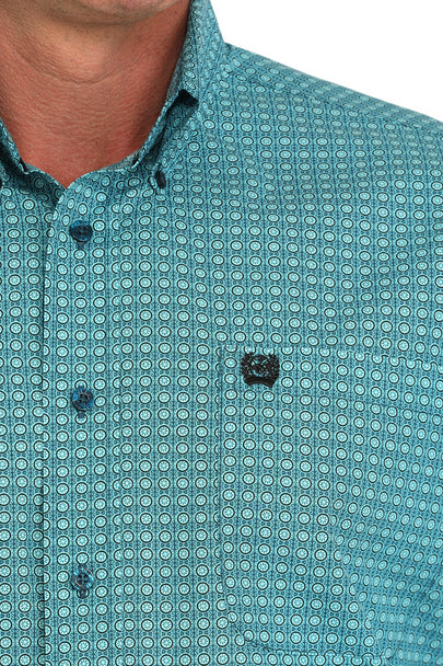 Cinch Mens Medallion Print Button Down Western Shirt - Turquoise