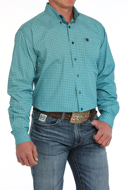 Cinch Mens Medallion Print Button Down Western Shirt - Turquoise