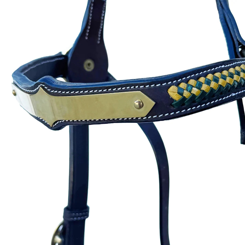 Toprail Diamond Show Plate Bridle with Yellow/Green Plait