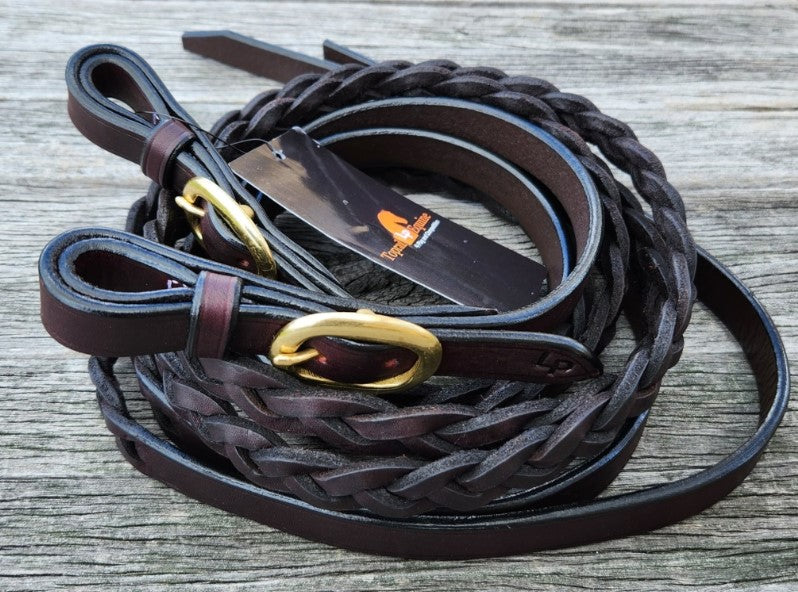 Toprail Secret Plait Split Leather Show Reins 6.6 Long | Horse Supplies - Rein | Saddleworld Ipswich