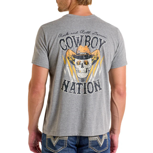 Rock and Roll Denim Cowboy Skull Graphic Tee - Black Friday Sale
