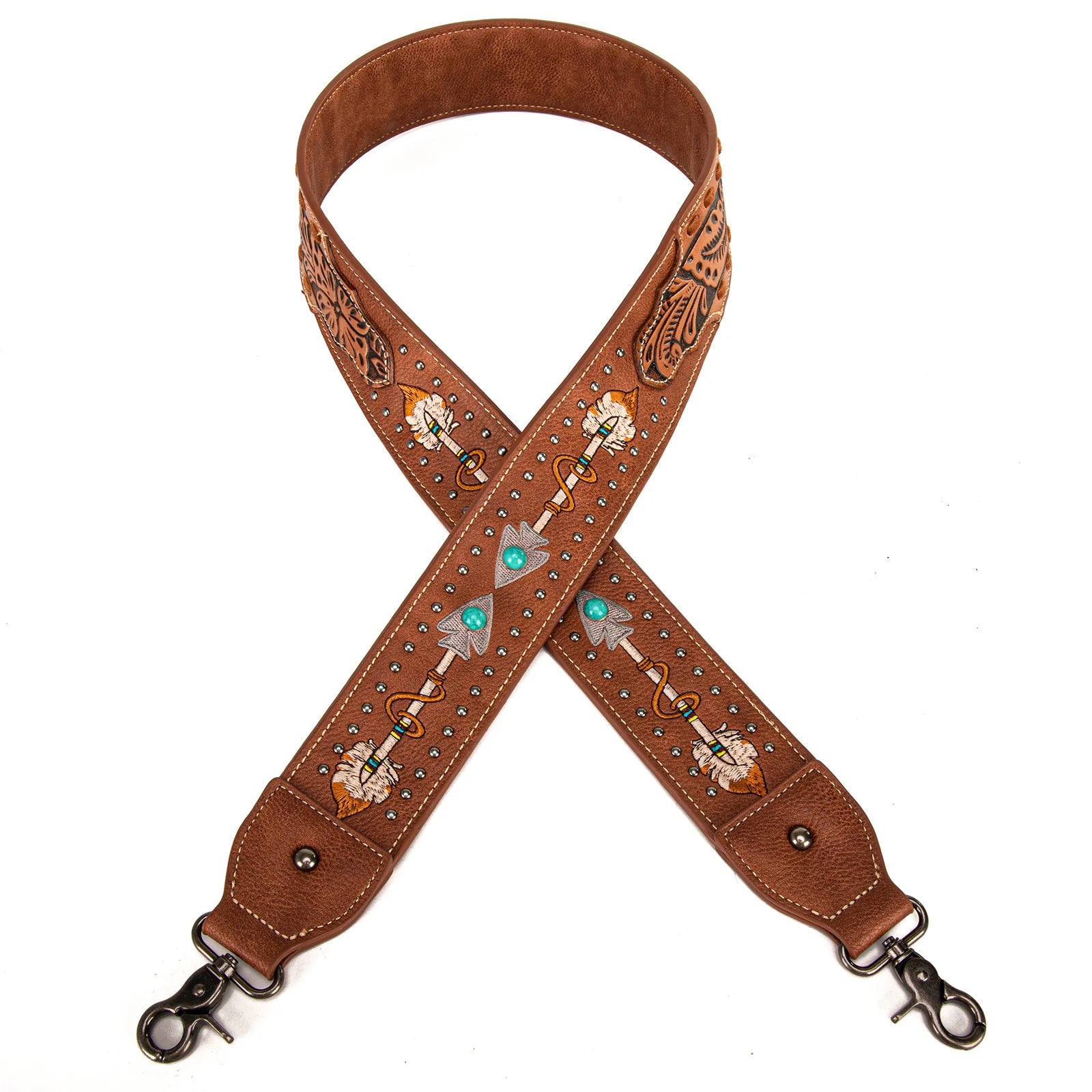 Montana West Western Guitar Style Floral Tooled Arrow Crossbody Strap - Turquoise