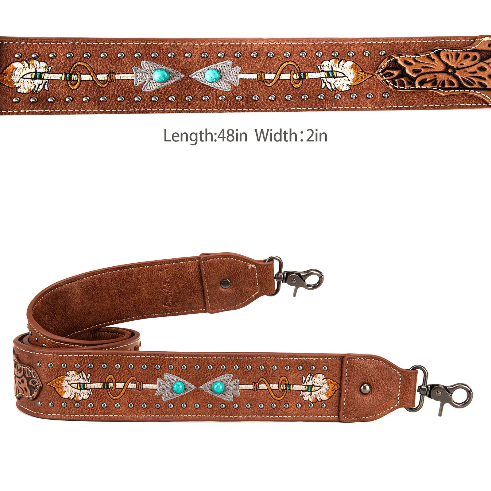 Montana West Western Guitar Style Floral Tooled Arrow Crossbody Strap - Turquoise