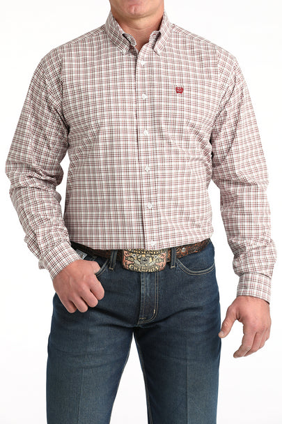 Cinch Mens White Plaid Print Shirt