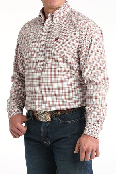 Cinch Mens White Plaid Print Shirt
