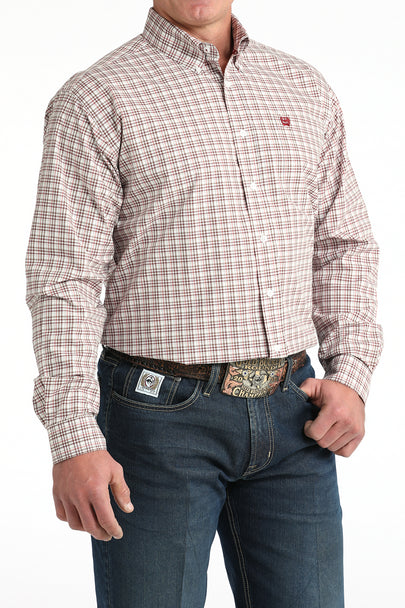 Cinch Mens White Plaid Print Shirt