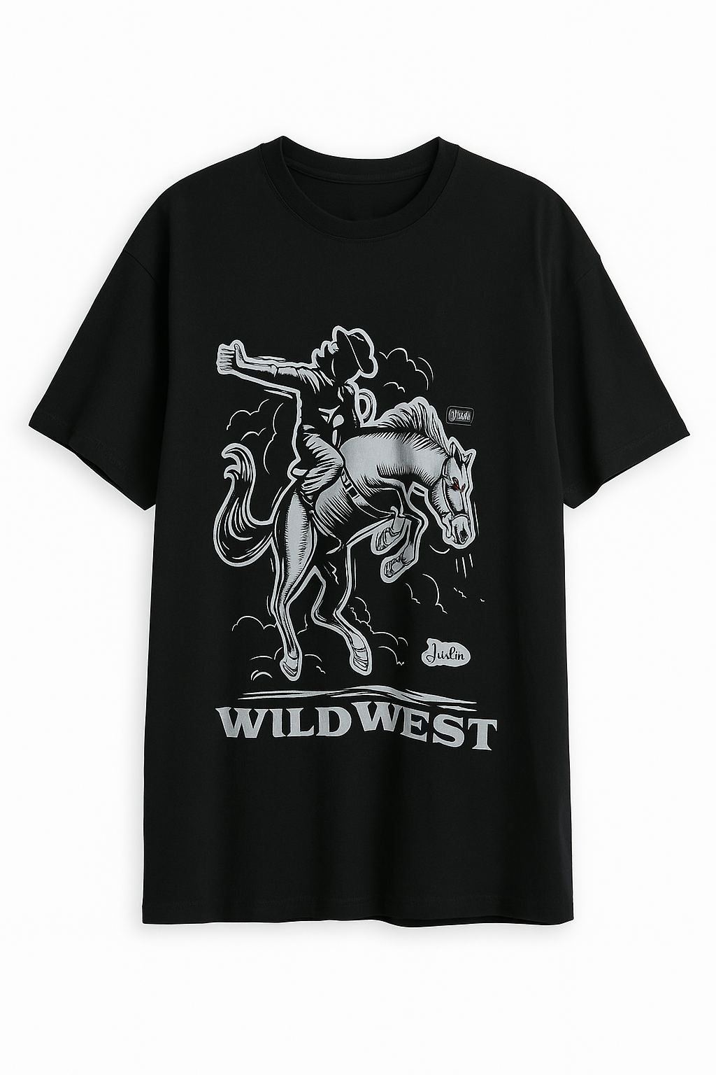 Justin Mens Wild West Tee Black | Country Clothing - Mens T Shirt | Saddleworld Ipswich