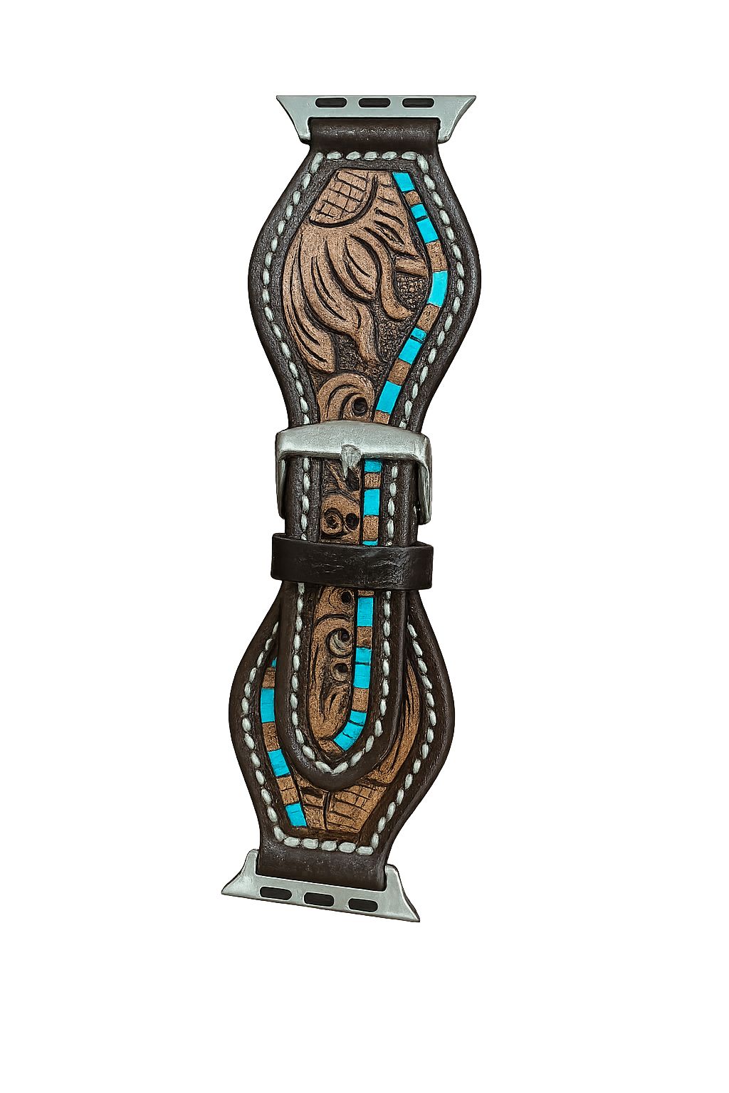 The Design Edge Tooling Leather Rounded Apple Watch Strap with Turq