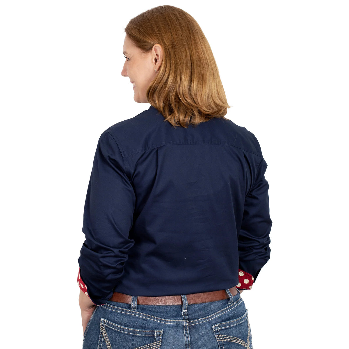 Just Country Wms Jahna trim Half Button Solid Workshirt Navy/Crimson Spots