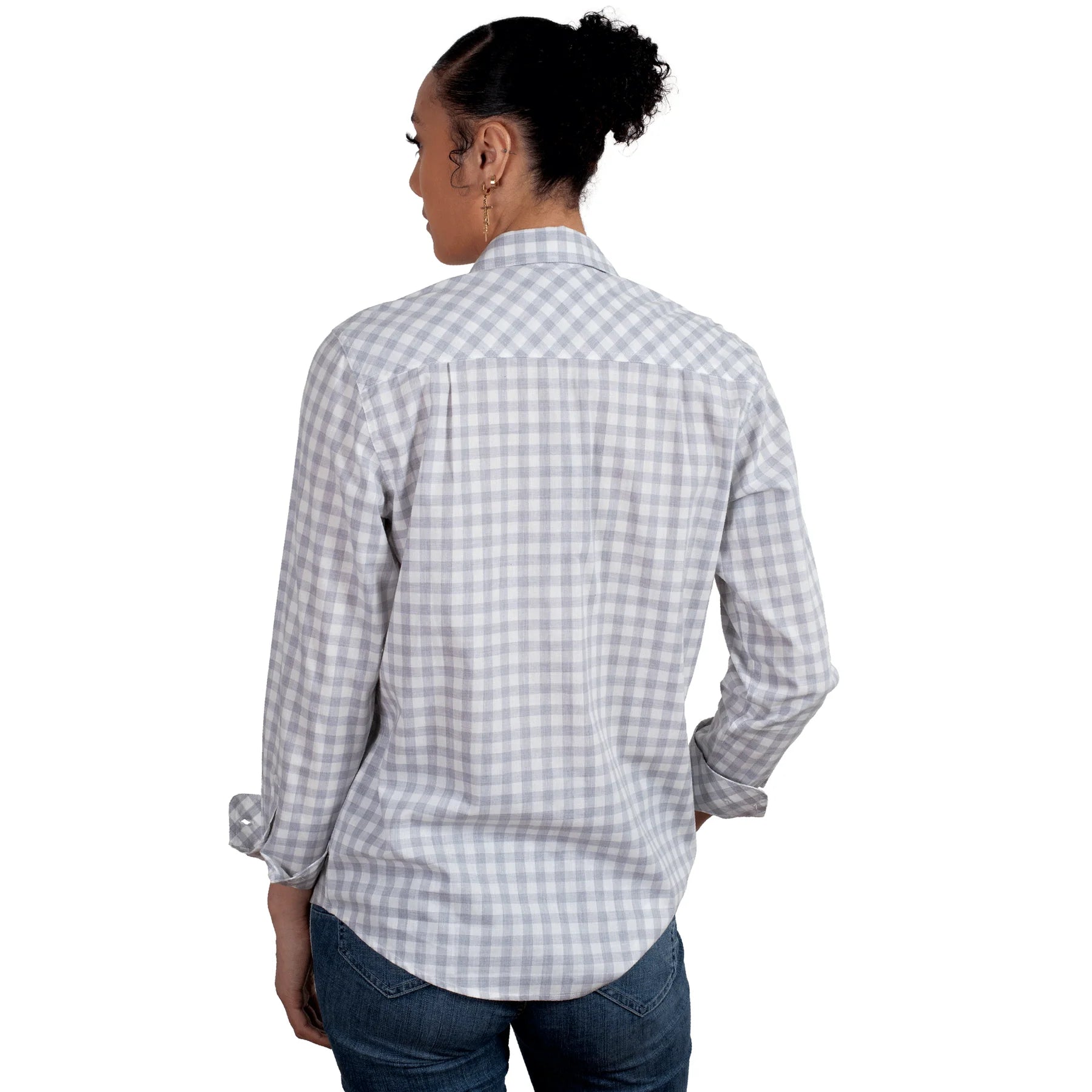 Just Country Wms Abbey Full Button Print Workshirt Grey Check