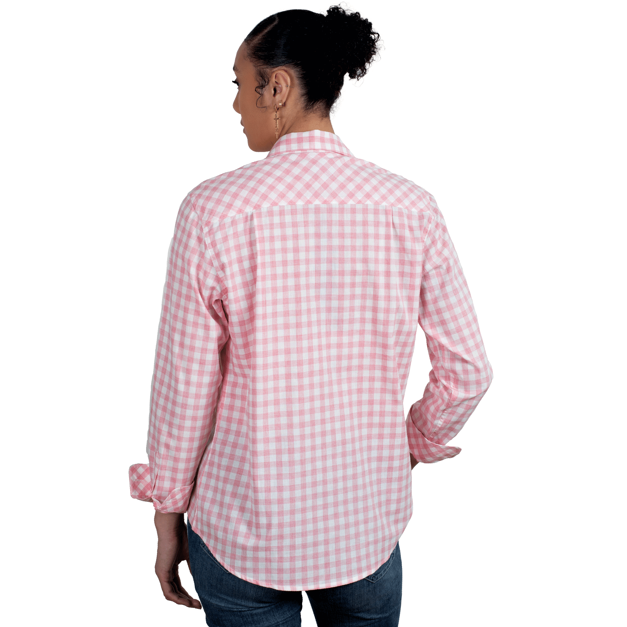 Just Country Wms Abbey Full Button Print Workshirt Flamingo Pink Check
