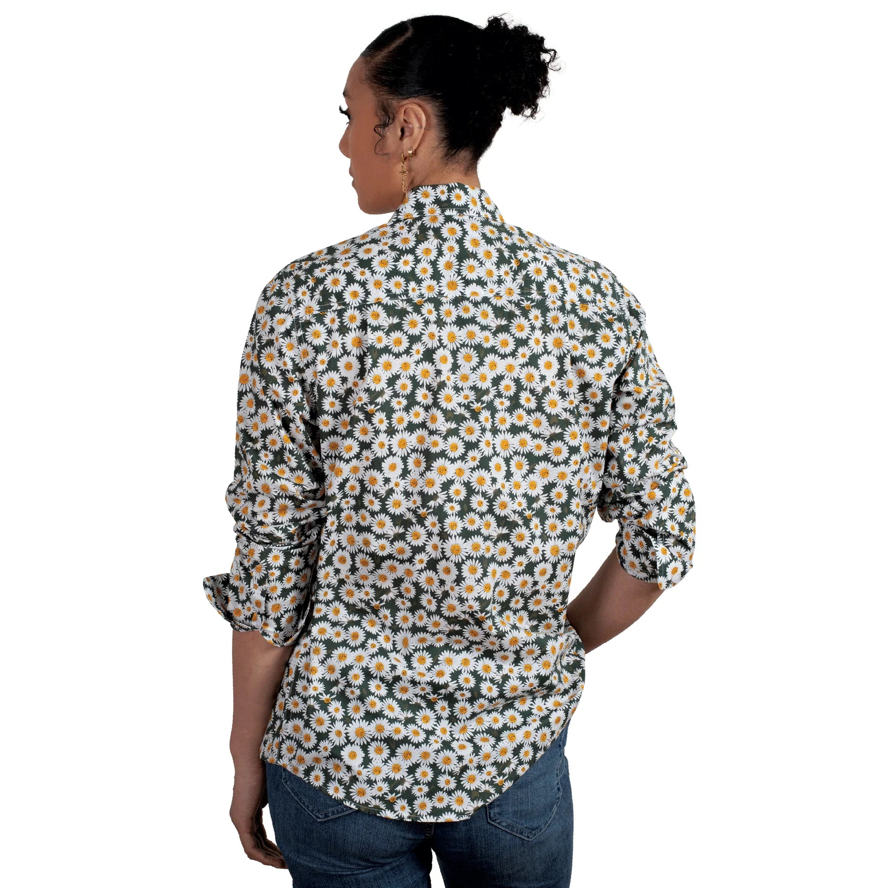 Just Country Wms Abbey Full Button Print Workshirt Olive Daisies