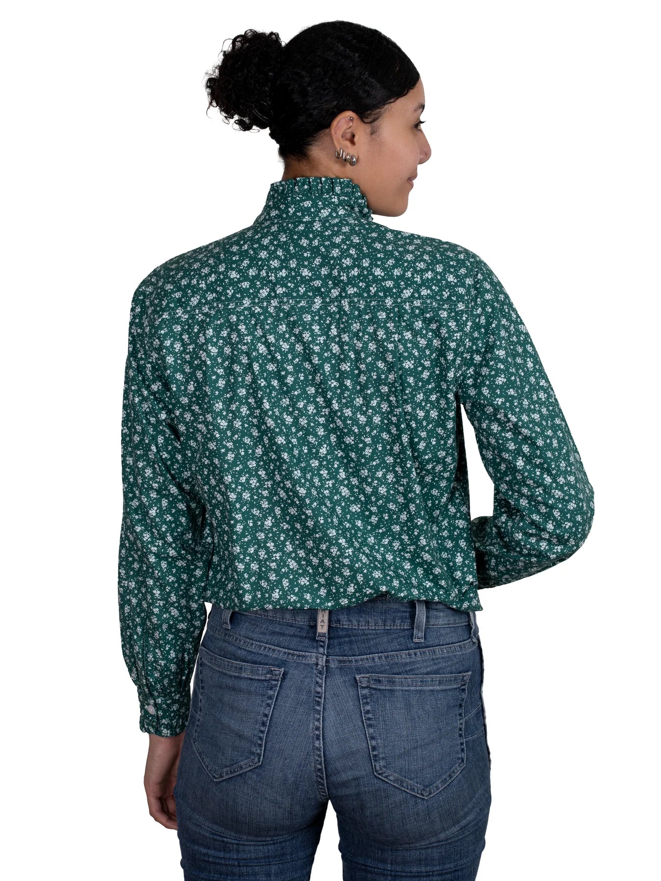 Just Country Wms Abbey Frills Full Button Print Workshirt Forest Green Bouquet