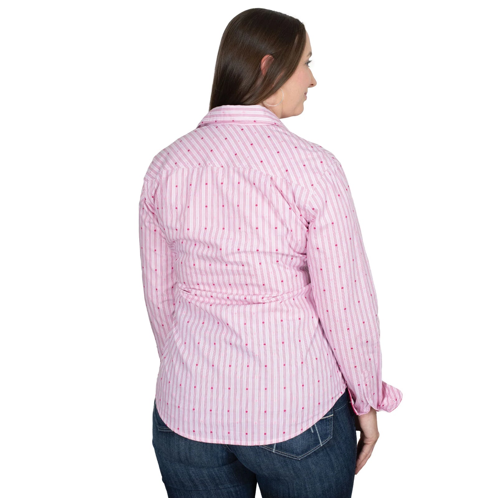 Just Country Wms Abbey Full Button Print Workshirt White/Hot Pink Stripe