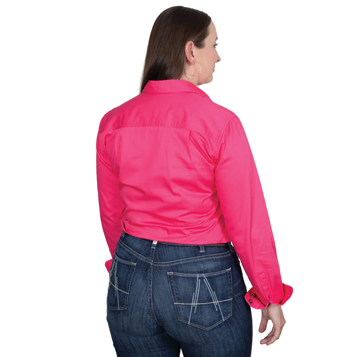 Just Country Wms Jahna Trim Half Button Workshirt Hot Pink/White/Hot Pink Stripe