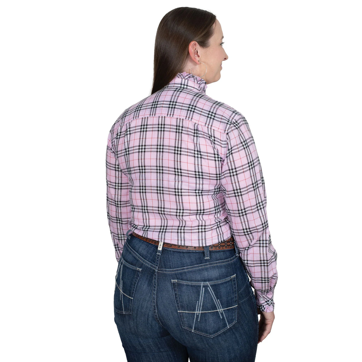 Just Country Wms Abbey Frills Full Button Print Workshirt Musk Pink Lurek Plaid