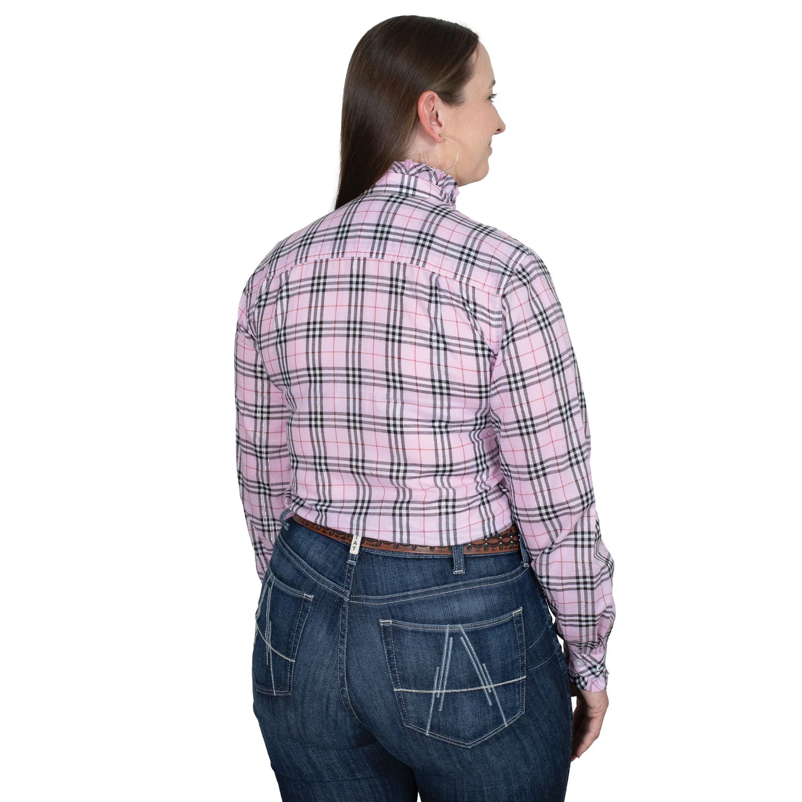 Just Country Wms Abbey Frills Full Button Print Workshirt Musk Pink Lurek Plaid