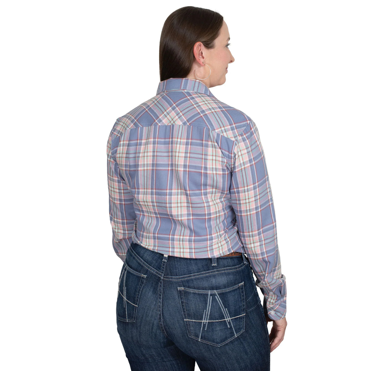 Just Country Wmns Abbey Full Button Print Workshirt Country Blue Plaid - EOFY Sale