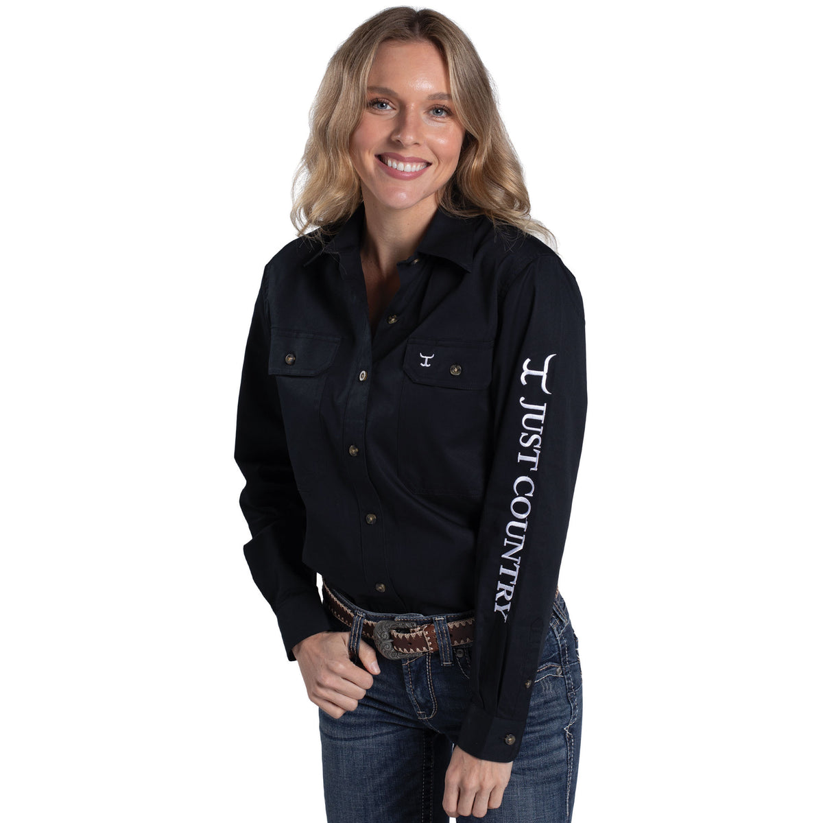 Just Country Wms Brooke Embroidered Workshirt Black/White