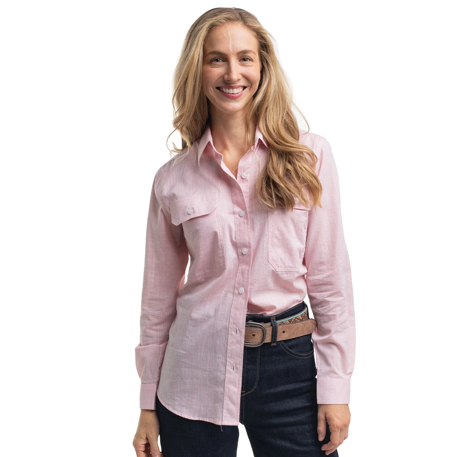 Just Country Wmns Abbey Full Button Print Workshirt Powder Pink