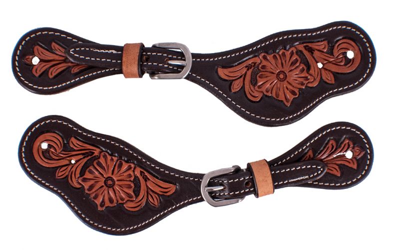 Showman Two Toned Floral Tooling Spur Straps