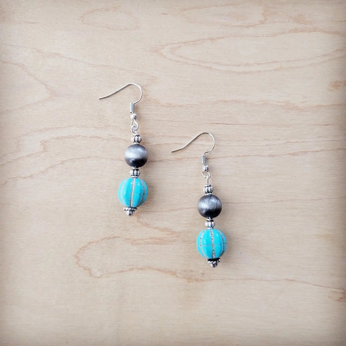 Western Blue Turquoise with Silver Bead Drop Earring | Giftware - Jewellery | Saddleworld Ipswich