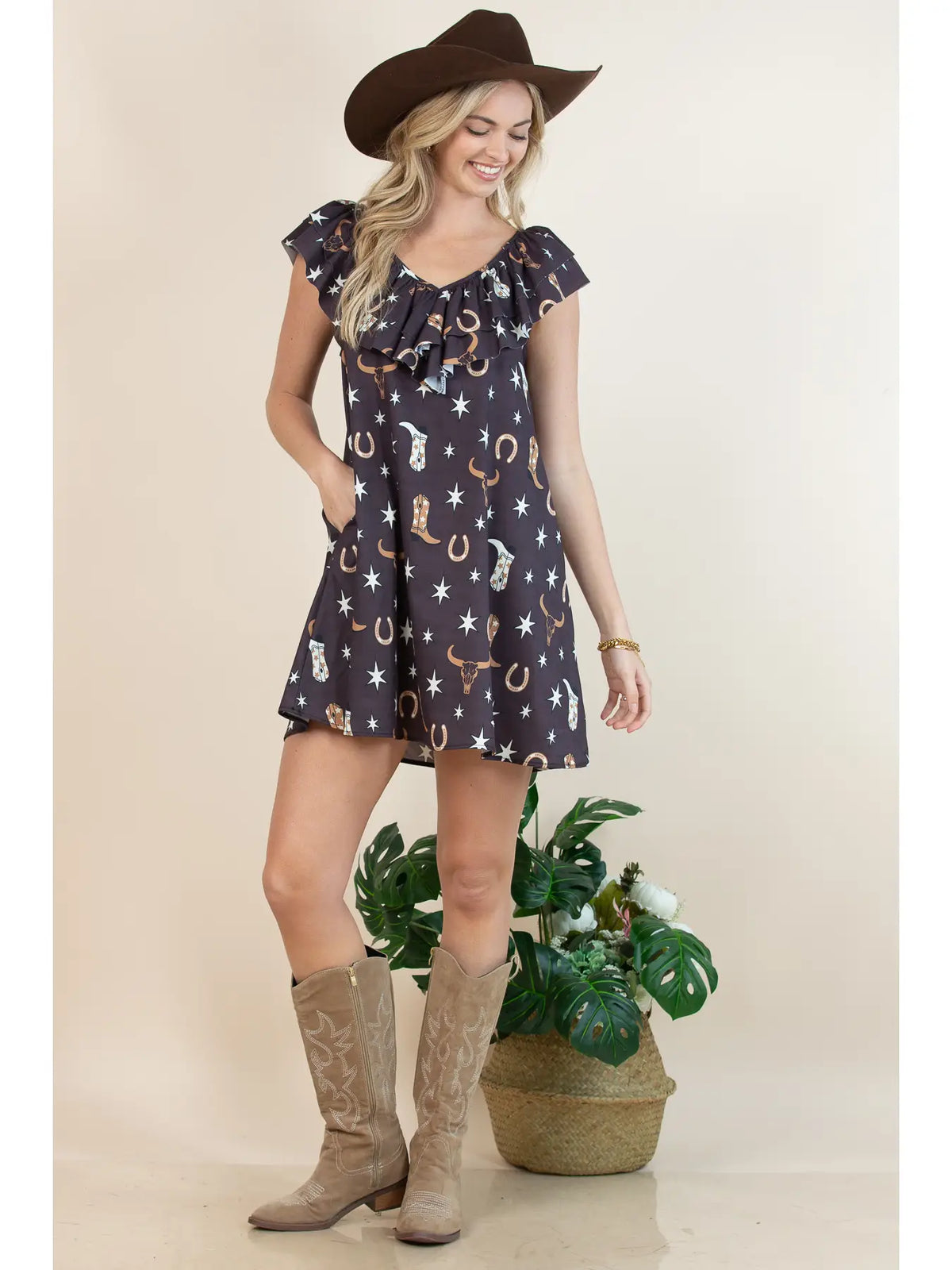 Western Lucky Cow Head Print Sundress | Country Clothing - Dress | Saddleworld Ipswich