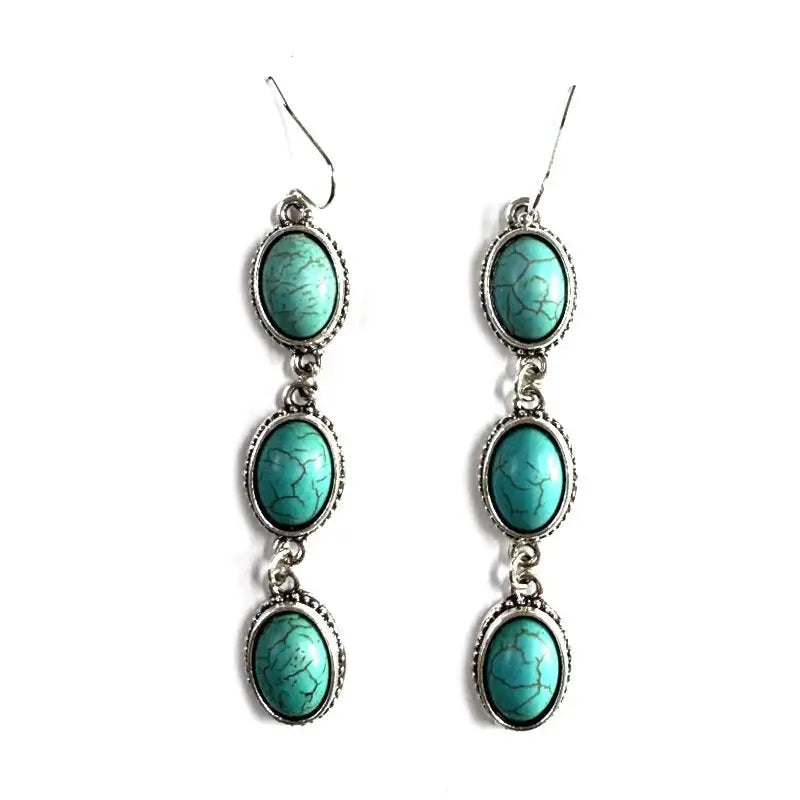 Western Oval Turquoise Stone 3 Dangle Earring | Giftware - Jewellery | Saddleworld Ipswich