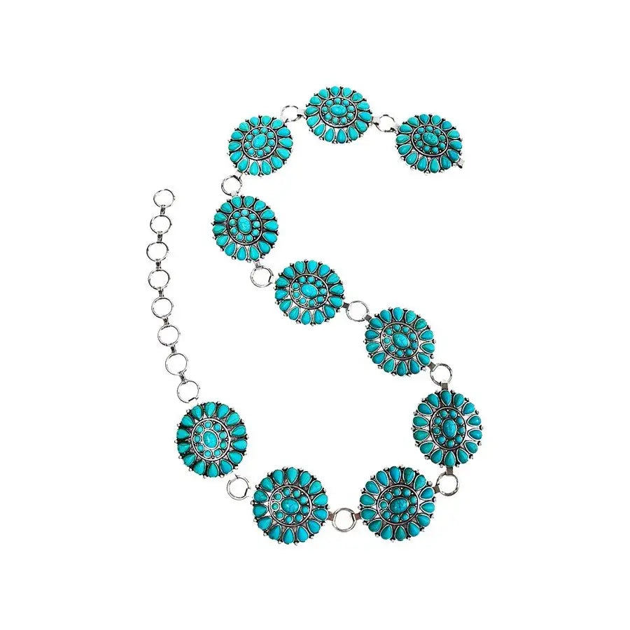 Western Turquoise Concho Chain Belt | Country Clothing - Belt | Saddleworld Ipswich
