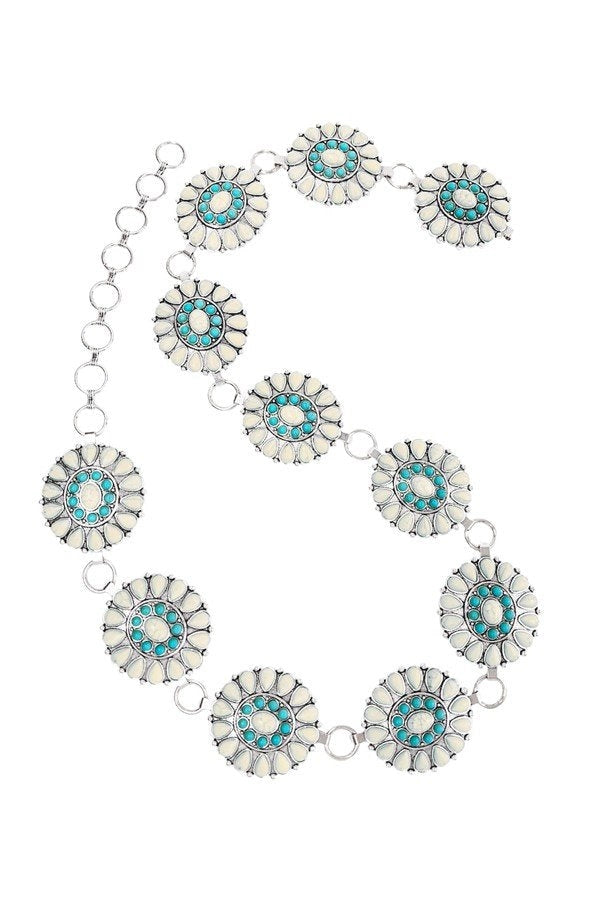 Western Turquoise Concho Chain Belt | Country Clothing - Belts | Saddleworld Ipswich