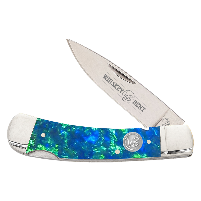 Whiskey Bent Trapper Pocket Knife Single Locking Blade - Blue Green Opal | Giftware - Pocket Knife | Saddleworld Ipswich