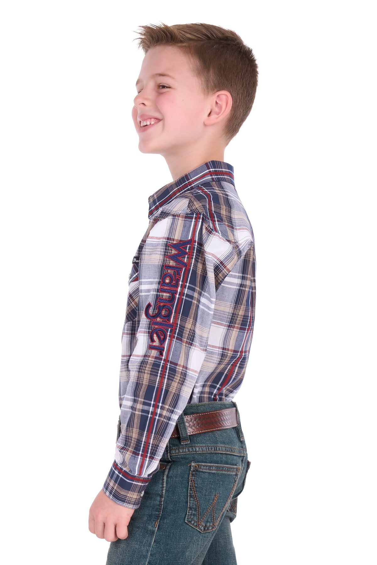 Wrangler Boys Shaun Logo LS Shirt | Country Clothing - Childrens Clothing | Saddleworld Ipswich