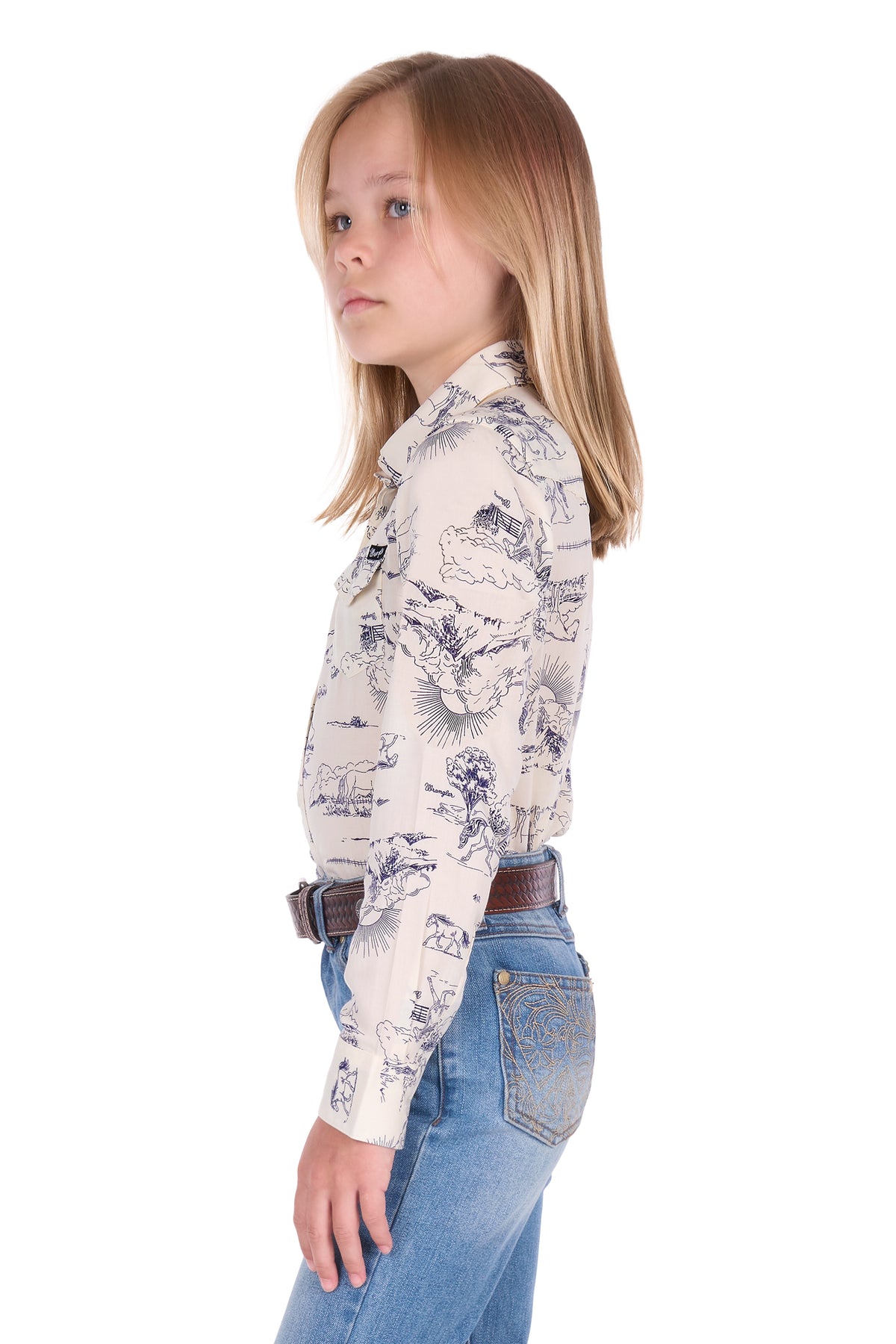 Wrangler Girls Ivory LS Shirt | Country Clothing - Childrens Clothing | Saddleworld Ipswich