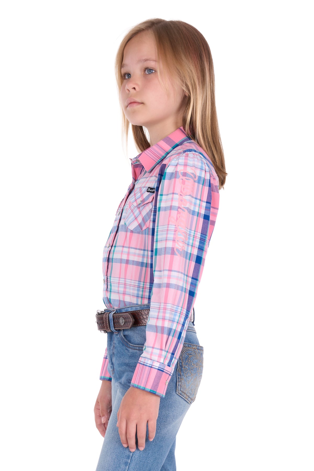 Wrangler Girls Kiara Logo LS Shirt | Country Clothing - Childrens Clothing | Saddleworld Ipswich