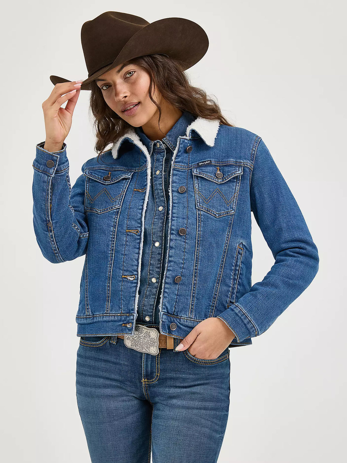 Wrangler Wmns Retro Sherpa Lined Western Denim Jacket | Country Clothing - Ladies Jacket | Saddleworld Ipswich