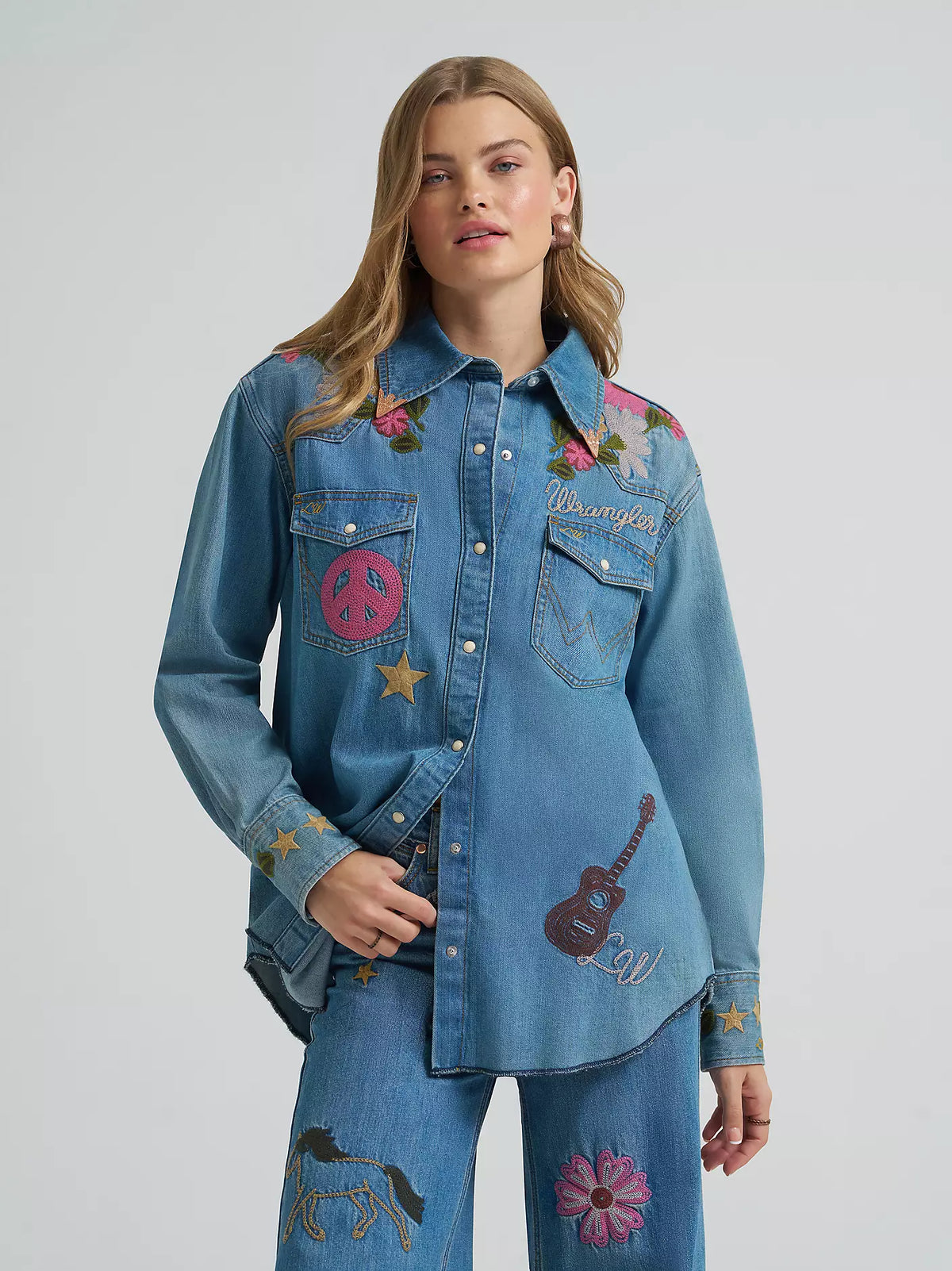 Wrangler X Lainey Wilson Wmns Denim LS Shirt | Country Clothing - Ladies Shirt | Saddleworld Ipswich