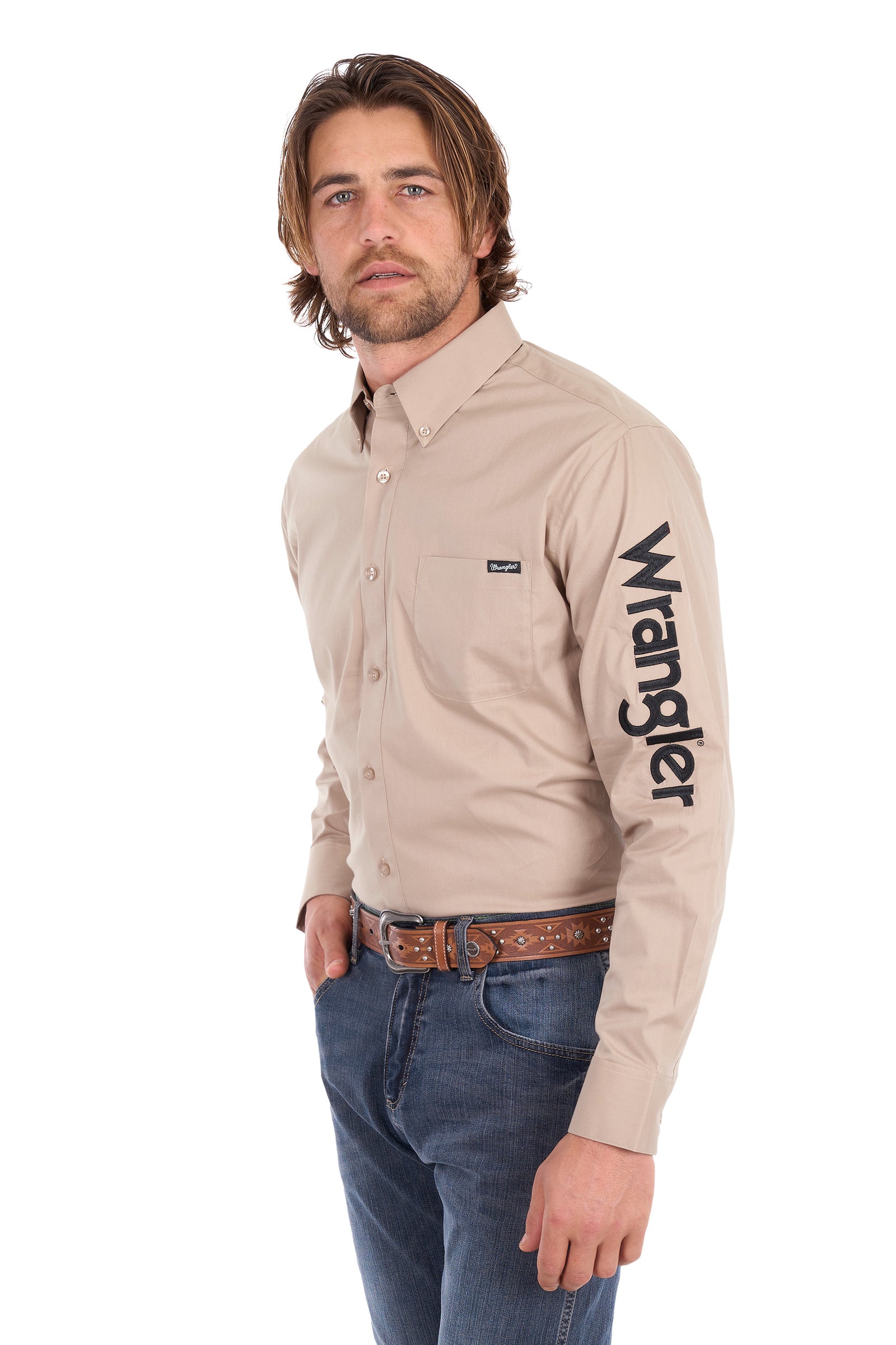 Wrangler Mens Flex Logo 1 Pkt LS Shirt