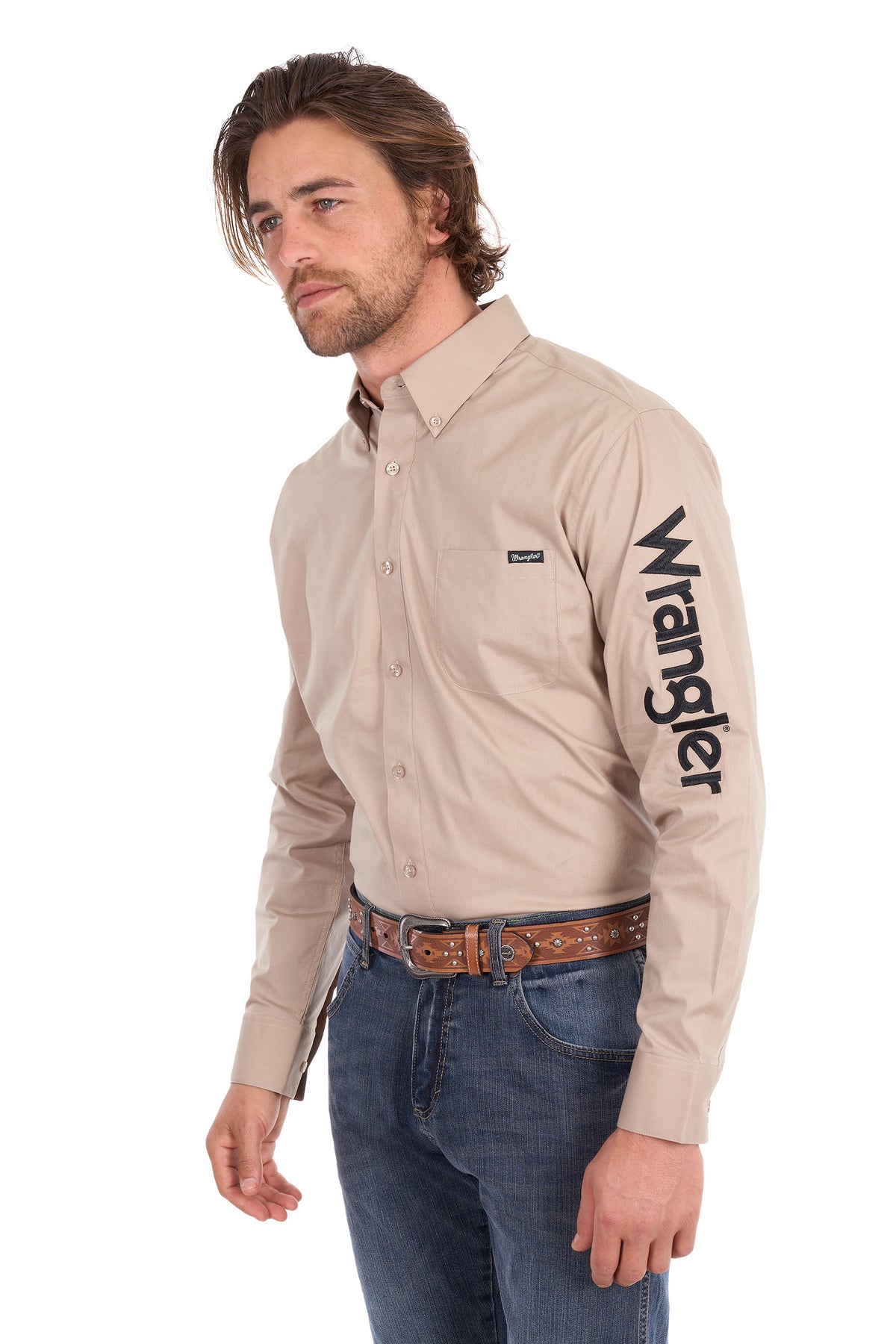 Wrangler Mens Flex Logo 1 Pkt LS Shirt