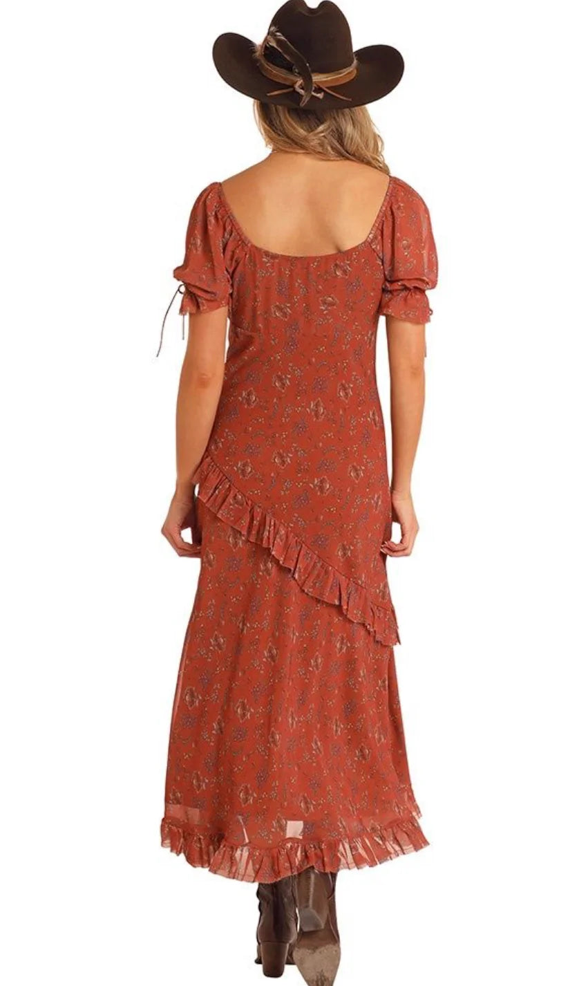Panhandle Ladies Rust Ruffled Dress