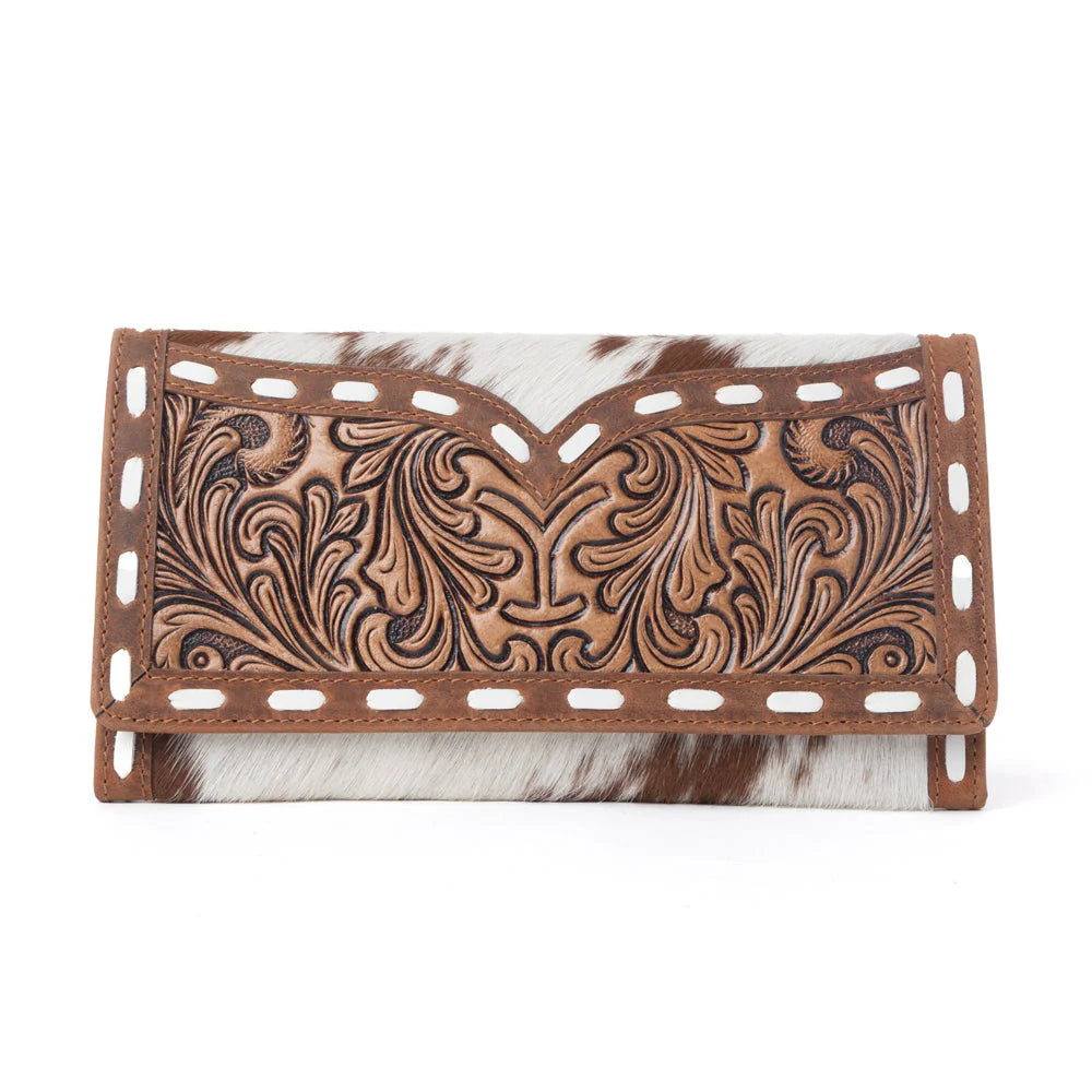 Yellowstone Sienna Stockyard Hairon Leather Wmns Purse in Cream Cocoa | Giftware - Handbag | Saddleworld Ipswich