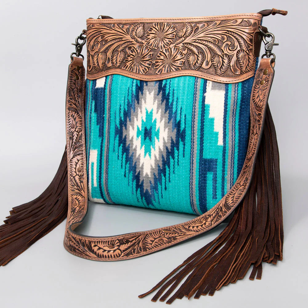 American Darling Tooled Leather and Saddle Blanket Crossbody Bag