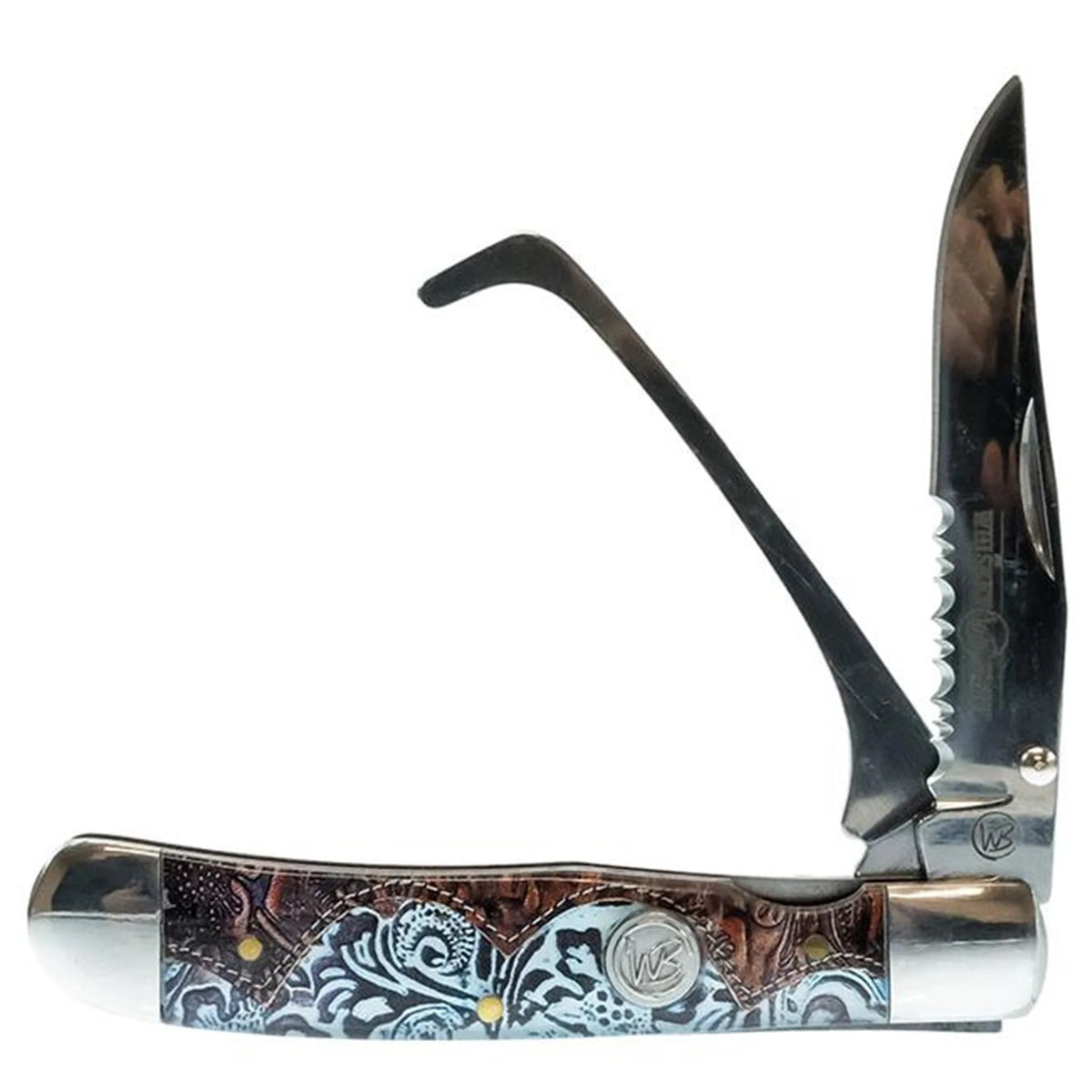 Whiskey Bent Trapper Pocket Knife and Hoof Pick with Clip Tooled Country