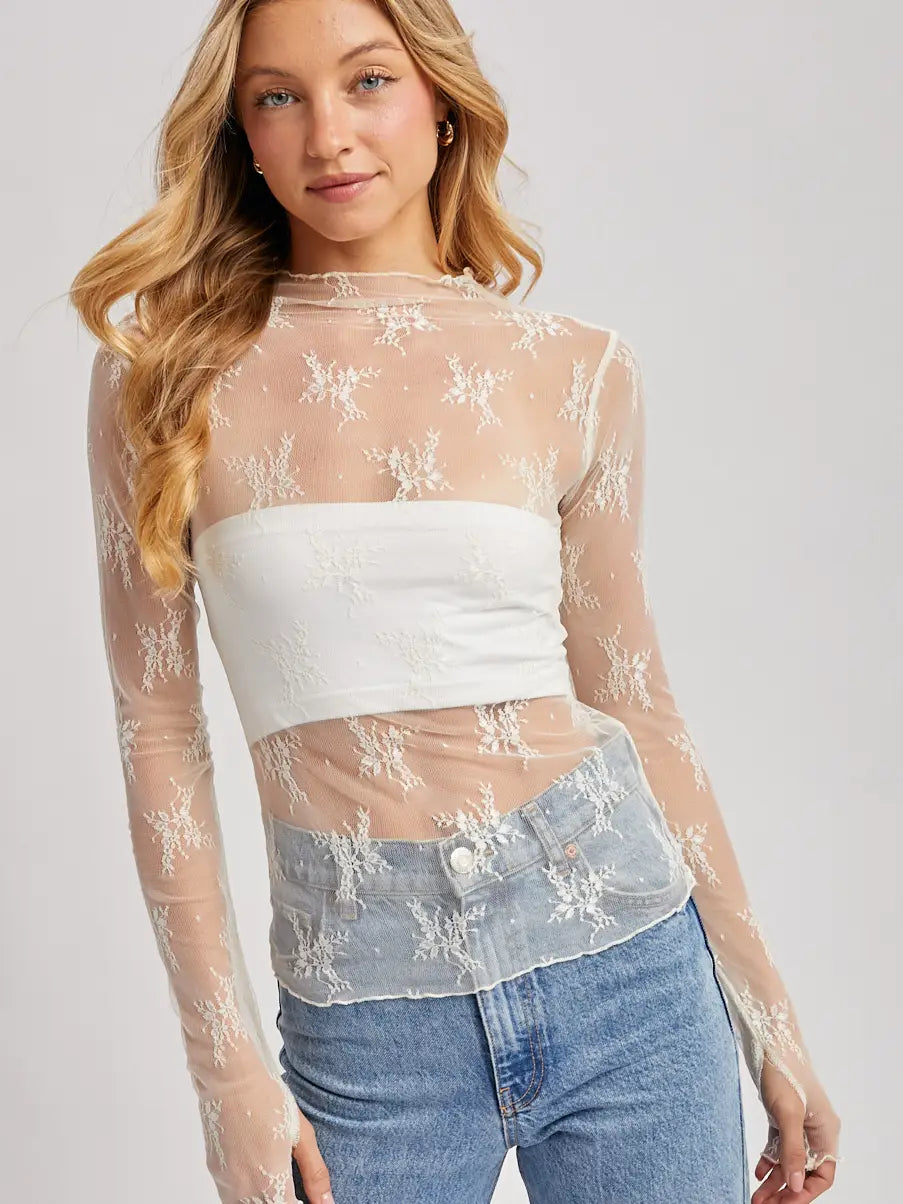 Floral Embroider Lace Mesh Layering Top