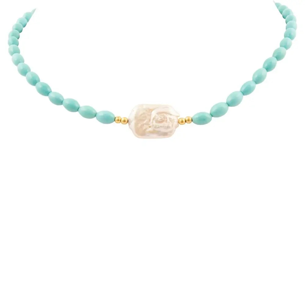Blue Turquoise Cirrus Golden Necklace