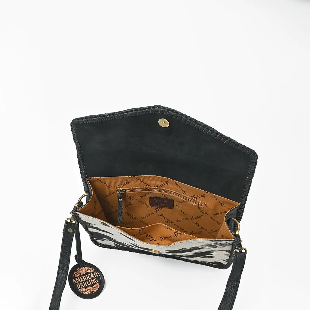 American Darling Hand Tooled Hair on Hide Genuine Leather Crossbody