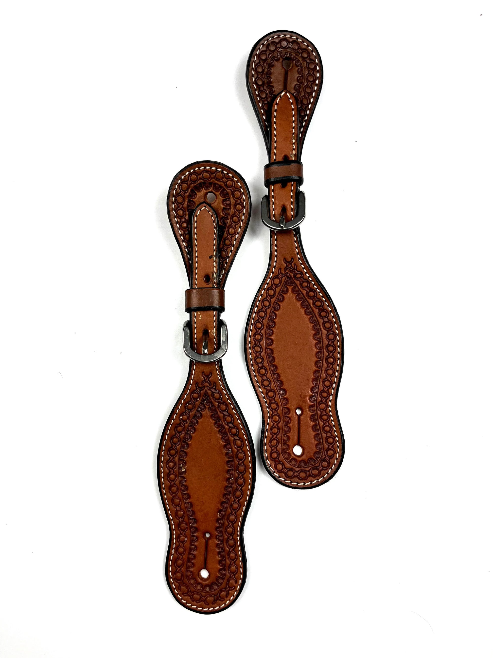 Ezy Ride Spur Strap with Continuous Barbwire Border Stamp Chestnut