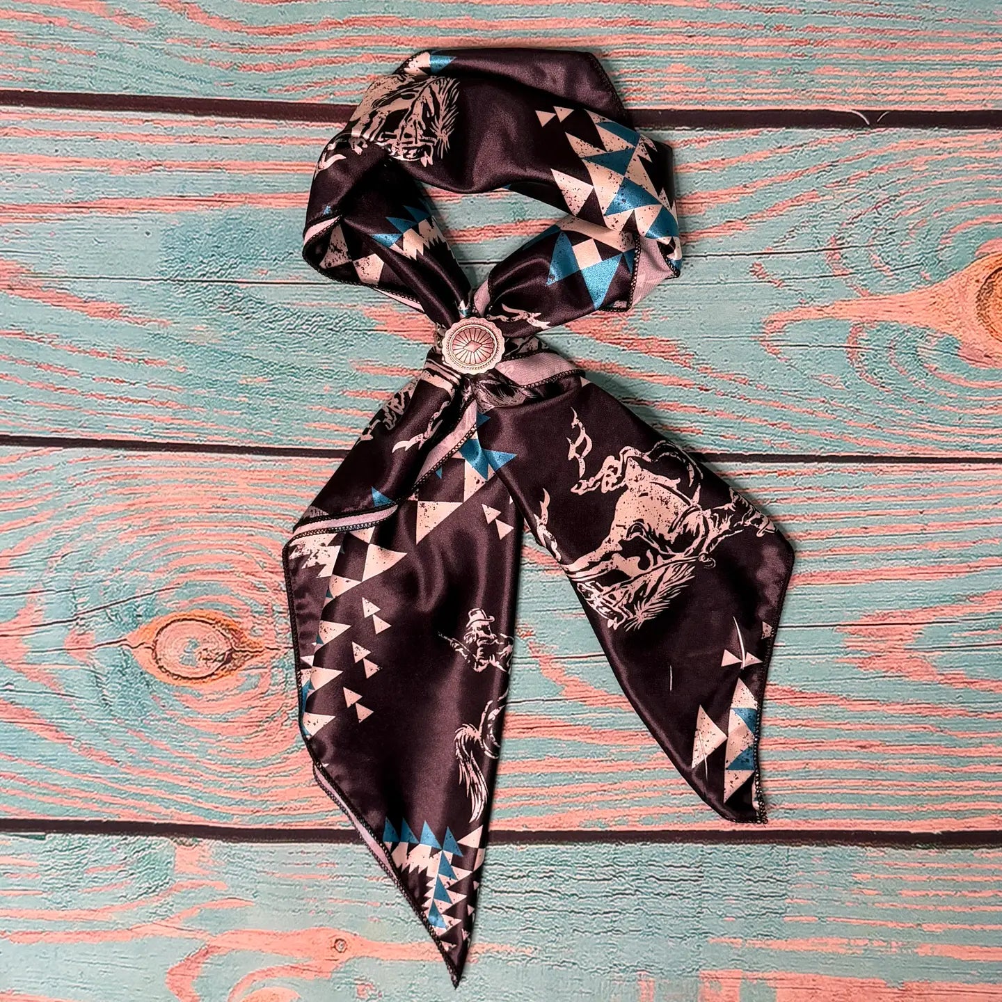 Aztec Bucking Horse Print Silk Wild Rag