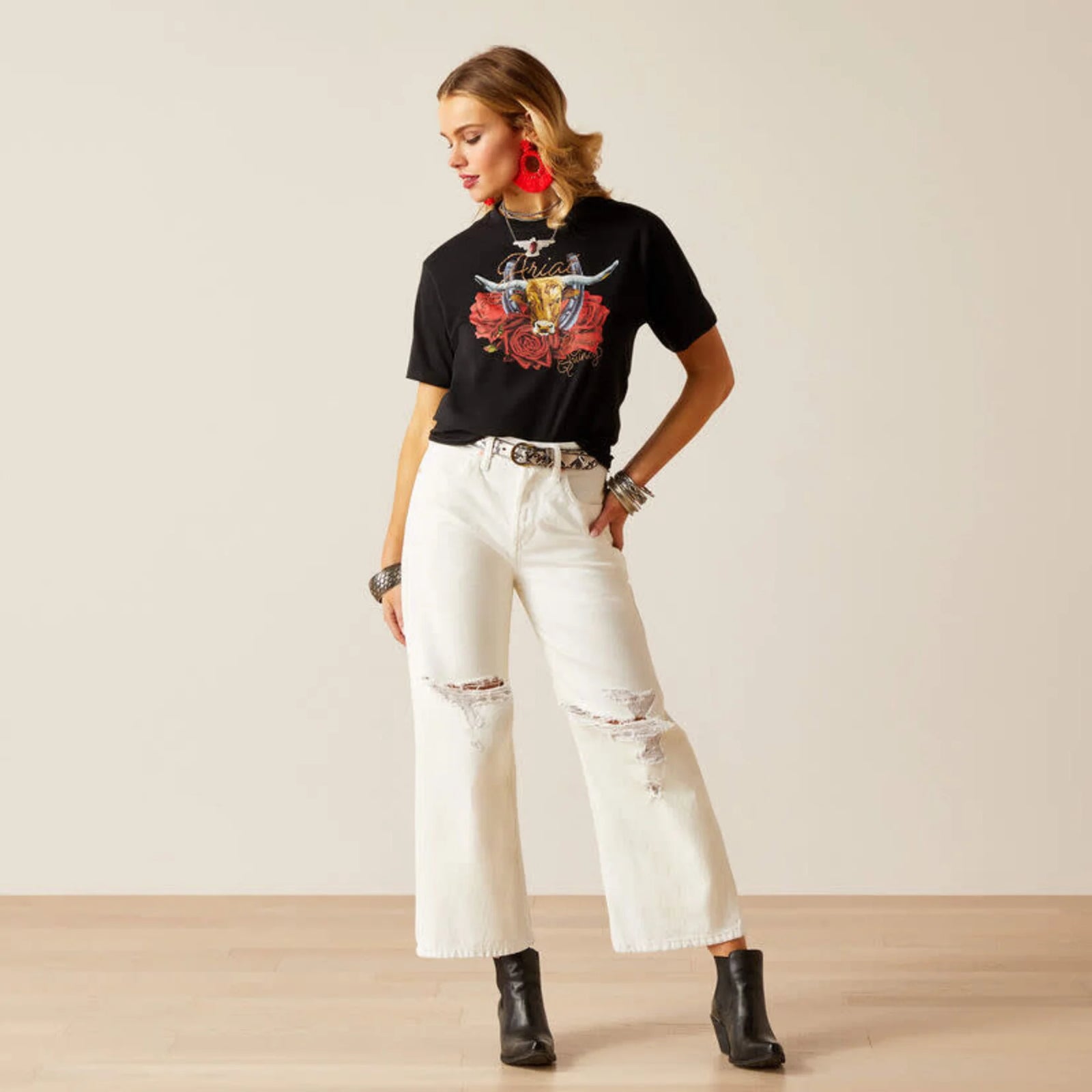 Ariat Wms Rodeo Quincy Steer SS T Shirt Black - Black Friday Sale