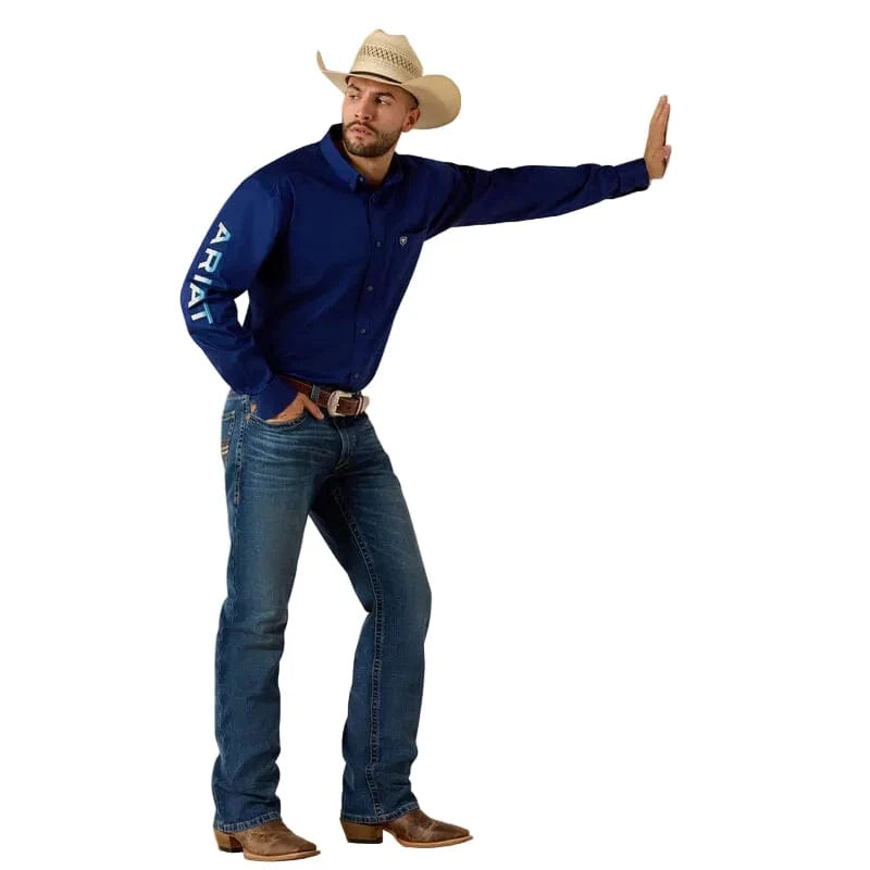 Ariat Mns Team Logo Twill Lightweight Classic Fit LS Shirt Blue Depths/White Serape
