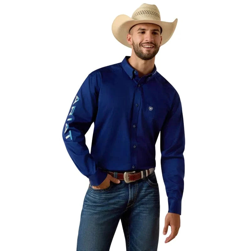 Ariat Mns Team Logo Twill Lightweight Classic Fit LS Shirt Blue Depths/White Serape